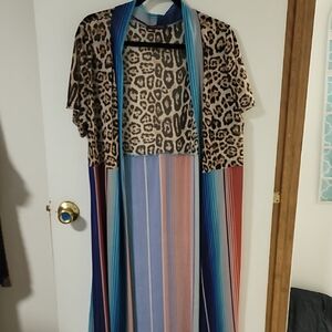 Crazy Train Leopard & Multi-Stripe Maxi Dress in Tan, Black, Blue, Red